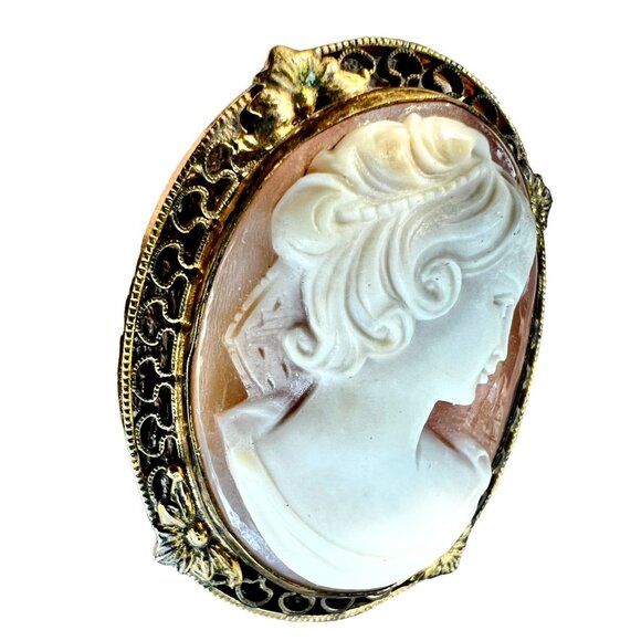 Antique Victorian Cameo Brooch/Pendant Carved Shell Bowed Large - Picture 10 of 14